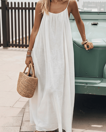 Vestido Mediterráneo Espalda Abierta Ajustable Cómodo y Elegante