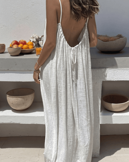 Vestido Mediterráneo Espalda Abierta Ajustable Cómodo y Elegante
