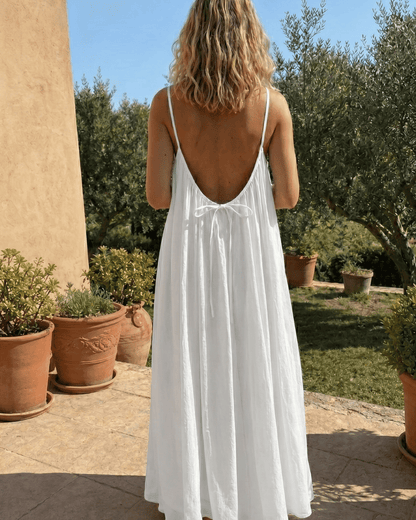 Vestido Mediterráneo Espalda Abierta Ajustable Cómodo y Elegante