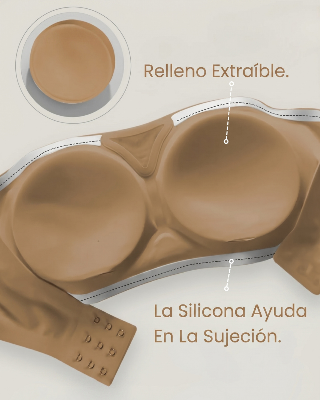 Sujetador Sensación Sin Tirantes Con Copas Removibles - Para Comodidad y Ajuste Perfecto